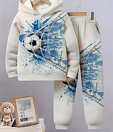 economico -Ragazzi 3D Calcio Set Felpa con cappuccio & Pantaloni della tuta Tuta sportiva Tute da ginnastica Manica Lunga Primavera Autunno Quotidiano Essenziale Casual Bambini 4-12 Anni Con cappuccio