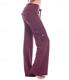 baratos -Mulheres Calças Cargo Calças Roupa de rua Comprimento total Natural Tecido Bolsos Cintura elástica Confortável Exterior Roupa Diária Casual / Diário Final de semana Cinzento Metálico clarete Cinza