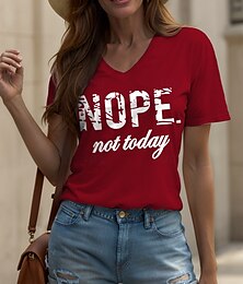 abordables -Mujer Camiseta Graphic Letra Vintage Elegante Clásico Manga Corta Escote en Pico Tops regulares Diario Estampado Negro Blanco Rosa Rojo Azul Piscina Verano Primavera