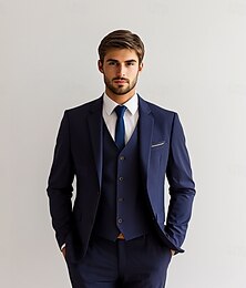 economico -Uomo Matrimonio Affari Completi Nero Blu marino Formale Abbigliamento da lavoro Tinta unita Vestibilità standard 3 pezzi Monopetto Due Bottoni
