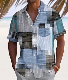 economico -Per uomo Geometrico Blocco di colori Patchwork Camicia Camicia Estiva Camicia con Bottoni Manica Corta Moda Casual All'aperto Vacanza Abbigliamento Quotidiano Estate Primavera Collo ripiegato Stampa