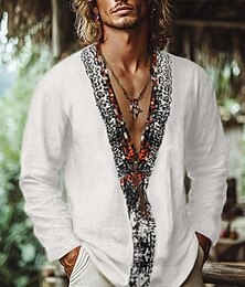 economico -Per uomo Camicia Camicia di lino Stile vichingo Camicia popover Camicia Estiva Abbigliamento da spiaggia Tinta unica Vacanza Streetwear Bianco Rosa Azzurro cielo Verde Manica Lunga Scollo a V Estate