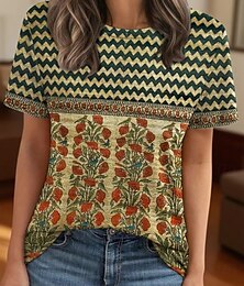 economico -Per donna Maglietta Grafico Bohemien Vintage Metallico Manica Corta Girocollo Top Regolari Quotidiano Stampato Nero Verde Estate Primavera
