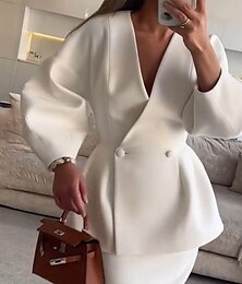 voordelige -Jurk pak Moeder van de bruid jurk Formeel Bruiloft gast Elegant V-hals Tot de grond Polyester Lange mouw met Knopen 2025
