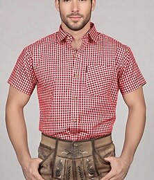 preiswerte -Karneval Oktoberfestbier Kariert Hemd Kurzarm-Shirt Bayerisch Deutsch alpin Wiesn Herren Party Bier Festival Stoff im traditionellen Stil