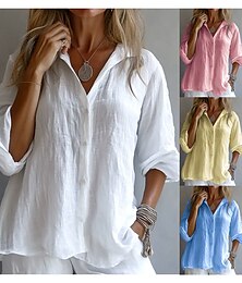 economico -Per donna Camicia Tinta unica Semplice Elegante Casual Manica Lunga Colletto a Camicia Top Regolari Quotidiano Ferie Bottoni Bianco Giallo Rosa Blu Estate Primavera