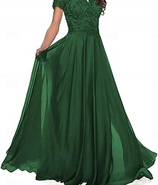 preiswerte -A-Linie Bodenlang Abendkleid Kurzarm Herzförmiger Ausschnitt Elegant Formell Hochzeitsgast Polyester Brautmutterkleid mit Falten