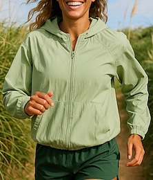 billige -Dame Joggejakke Utejakke Regnfrakk Lomme Full glidelås Langermet Ytterklær Atletisk Vanntett Vindtett Pustende Hurtigtørkende Tennis Golf Løp Sports Sportsklær Ensfarget Svart Himmelblå Grønn