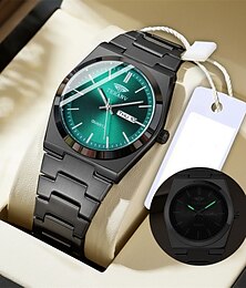 お買い得  -オリジナルのビジネススタイルの合金ストラップ1本、IPX7防水等級のファッショナブルなメンズウォッチ、発光日付と曜日表示、クォーツスポーツウォッチケース