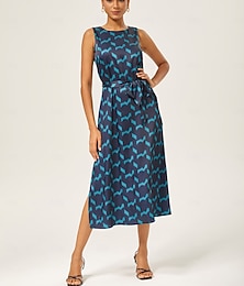 ieftine -Pentru femei Femeie Rochie casual Albastru piscină Fără manșon Geometric Vară Cross-Seasons Rotund Vacanță Contemporan XS S M