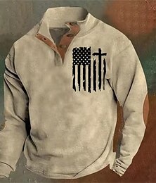 billiga -Herr Tröja Armégrön Brun Mörkgrå Kinakrage Grafisk Kors Amerikanska flaggan Mönster Dagligen Helgdag Utekväll Polyester Streetwear Ledigt Höst Vinter Kläder Pull Tröjor
