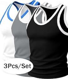 ieftine -Bărbați Bluză Sub Cămașă Cămașă fără mâneci Cămașă musculară Fără manșon În U Cupă Vară Bloc Culoare Pit Strip Modă Designer Sportiv 3 piese Simplu Pachet multiplu Casual În aer liber Sală de Fitness