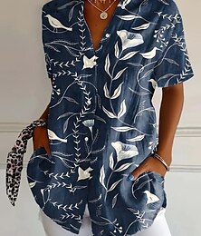 economico -Per donna Camicia Floreale Grafico Vintage Tropicale Quotidiano Senza Maniche Manica Corta Colletto a Camicia Top Regolari Quotidiano Blu marino Azzurro Estate Primavera