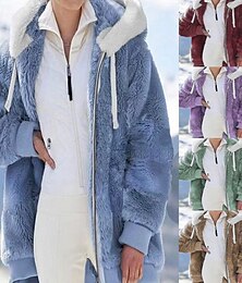 economico -Per donna Cappotto Invernale Giacca in Pile Caldo Confortevole Cerniera Collo in Pelliccia Moda All'aperto Tinta unica Casual Quotidiano Weekend Cerniera Regolare Con Cappuccio Vestibilità regolare