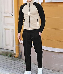 abordables -Hombre Tracksuit Pantalones Deportivo Ropa Deportiva Otoño Manga Larga Cuello Alto Resistente al Viento Gimnasio Corriendo Ropa Deportiva Ropa de deporte Ropa de Deporte Bloque de color Blanco Marrón