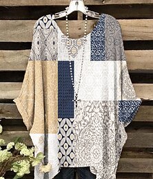 olcso -Női Boho ing Virágos Grafika Mértani Elegáns Csehország Aktív Rövid ujjú Denevérujj Terített nyak Normál felsők Napi Szabadság Strandruházat Nyomtatott Fehér Sárga Rubin Medence Bíbor Nyár Tavasz