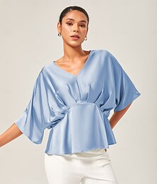 abordables -Femmes Féminin Chemise Décontractée Occasionnel Tee-shirt bleu marine Bleu Ciel Vert Manche Courte Élégant Vacances Col en V Été Printemps