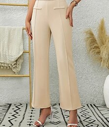 abordables -Femmes Chinos Droit Mode Streetwear Travail Longueur complète Taille haute Uni Avec Poches Confortable Doux Micro-Élastique Extérieur Vacances Rue Abricot Été Printemps Coupe régulière