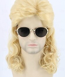 preiswerte -Herrenperücke 80er Jahre Perücke blond lange glatte Haare Vokuhila Perücke Halloween Kostüm Modeperücke ausgefallene Party Accessoires Perücke
