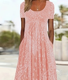 abordables -Femmes Robe Longue Maxi Robe Robe Décontractée Mode Quotidien Coupe régulière Fleuri Manche Courte Col ras du cou Rose Claire Rouge Bleu Grise Été