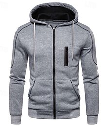 economico -Per uomo Felpa con cappuccio Felpa con cappuccio a zip intera Blu marino Grigio Con Cappuccio Semplice Tasca Sport & Outdoor Quotidiano Ferie Poliestere Streetwear Essenziale Casual Primavera Autunno