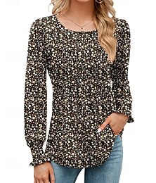 economico -Per donna Blusa Fiore Moderno Casual Manica Lunga Girocollo Top Regolari Quotidiano Ferie Stampato Nero Giallo Verde militare Autunno