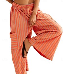 economico -Per donna Gamba larga Chinos Moda Streetwear Lunghezza intera Vita Alta A righe Tasca Fascia Elastica Stampa Comodo Morbido Confortevole Micro-elastico All'aperto Streetwear Blu Arancione Marrone