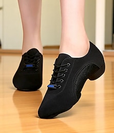 preiswerte -Schwarze Tanz-Sneaker zum Schnüren für Damen – atmungsaktive, leichte Jazz- und Fitness-Übungsschuhe für das Training mit lateinamerikanischen und Standardtänzen