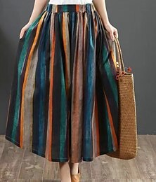 preiswerte -Damen Rock A-Linie Mode Lässig Maxi Hohe Taille Röcke Gestreift Tasche Druck Mikroelastisch Straße Täglich Rote Sommer Polyester