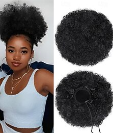 cheap -Afro Puff Drawstring Ponytail Extension Short Afro Wigs Curly Bun Hair Pieces For Women Clip On Kinky Curly Synthetic Hairpieces Natural Black 1B