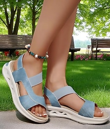 preiswerte -Zweifarbige, leichte Plateausandalen für Damen mit elastischen Riemen für Spaziergänge im Freien, Freizeitsport und Sommeraktivitäten im Park