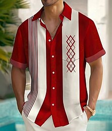 preiswerte -Herren Geometrisch Gestreift Karo / Karomuster Hemd Sommerhemd Knopfhemd Kurzarm Modisch lässig Outdoor Urlaub Alltagskleidung Sommer Frühling Umlegekragen 3D-Druck Hemden mit Kragen Eine Tasche vorne