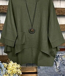 economico -camicetta da donna in cotone e lino tinta unita elegante casual manica a 3/4 scollo rotondo scollo a barca top normale quotidiano festa nero bianco blu navy verde estate autunno