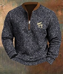 billige -Herre Genser Kvart glidelås genser Navyblå Halv glidelås Fargeblokk Reinsdyr Sport & Utendørs Daglig Ferie Polyester Årgang Gatemote Fritid Vår & Vinter Klær Gensere Gensere