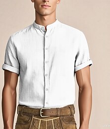 preiswerte -Karneval Oktoberfestbier Stehkragen Leinenhemd Bayerisch Deutsch alpin Wiesn Herren Party Bier Festival Stoff im traditionellen Stil