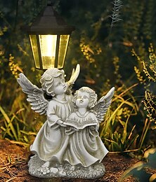 economico -1 pezzo di scultura solare da esterno di angelo nordico, coppia, ornamento in resina, luce per terrazza, balcone, cortile, prato, festival, festa di nozze, luce decorativa