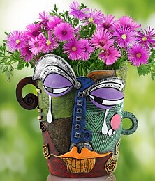 abordables -Pot de fleurs en résine représentant un visage de beauté abstrait brutaliste, un visage en pleurs coloré, une sculpture émotionnelle artistique pour la décoration de la maison, du jardin, du bureau ou