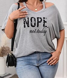 economico -Per donna Taglia grossa Top Maglietta Grafico Lettera Manica Corta Scollo a V Casual Quotidiano Poliestere Estate Primavera Nero Kaki
