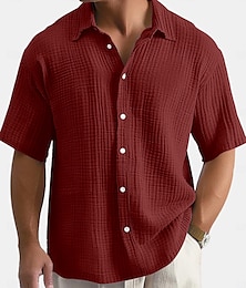 economico -Per uomo Camicia Camicia di lino Camicia Estiva Abbigliamento da spiaggia Camicia di Seersucker Tinta unica Vacanza Streetwear Nero Bianco Vino Blu marino Manica Corta Colletto a Camicia Estate
