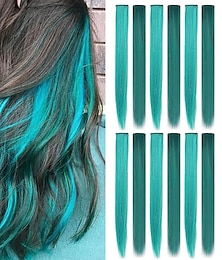 economico -Extension per capelli con clip colorate, 21 pollici, resistenti al calore, sintetiche, lisce, per donne e ragazze, regalo, con colpi di sole multicolori per feste, clip in extension per capelli