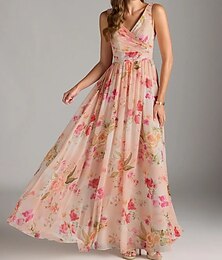 economico -Abito A-Line per Sorelle della Sposa Collo a V Manica Corta Elegante Lunghezza Caviglia Chiffon con Pieghe  Arricciature