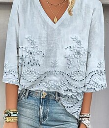 economico -Per donna Blusa Floreale Grafico Elegante Casual Spiaggia Manica 3/4 Scollo a V Top Regolari Quotidiano Ferie Uscire Stampato Bianco Rosa Blu Estate Primavera