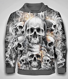 economico -Per uomo Teschio 3D Felpe con cappuccio Felpa Felpa con cappuccio Felpa con cappuccio Girocollo Cool Stampa 3D Club Abbigliamento casual alla moda Nero Coulisse Grafico Autunno Inverno progettista