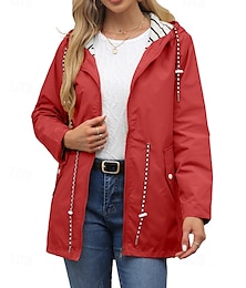 abordables -Mujer Gabardina Mantiene abrigado Cómodo Cremallera Bolsillo Moda Exterior Plano Festivos Noche Cremallera Regular Con Capucha Ajuste regular Manga Larga Ropa de calle Negro Rojo Verde Trébol Otoño
