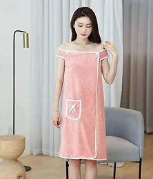 economico -Gonna da bagno in pile di corallo spesso da donna, asciugamano da bagno indossabile con cinghie, asciugamano da bagno assorbente multifunzionale