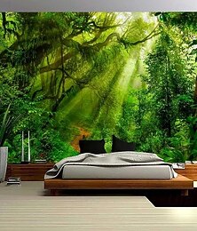 رخيصةأون -فنون الجدارية منظر طبيعي غابة فن الجدارية الكبيرة زخرفة جداريات التصوير خلفية بطانية ستارة زينة غرفة النوم المعيشة