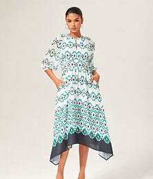 abordables -Femmes Féminin Robe Décontractée Robe Midi Vert Demi Manches Géométrique Été Col Halter Col rond Vacances Bohème XS S M