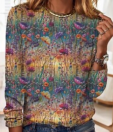 economico -Per donna Maglietta Floreale Grafico Piante Elegante Moda Casual Manica Lunga Girocollo Top Regolari Quotidiano Uscire Weekend Stampato Verde chiaro Blu Viola Arancione Marrone Estate
