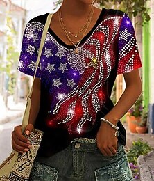 Недорогие -Патриотичная футболка для женщин с графическим флагом винтажная стильная классическая с коротким рукавом V-образный вырез обычная печать на каждый день черно-пурпурный зеленый лето весна