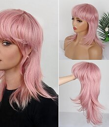 economico -Parrucche mullet per donne nere, parrucca dritta con taglio a lupo, parrucca mullet a strati con frangia, morbida parrucca sintetica shag, parrucche mullet anni '80 e '90 per donne, parrucca da rocker